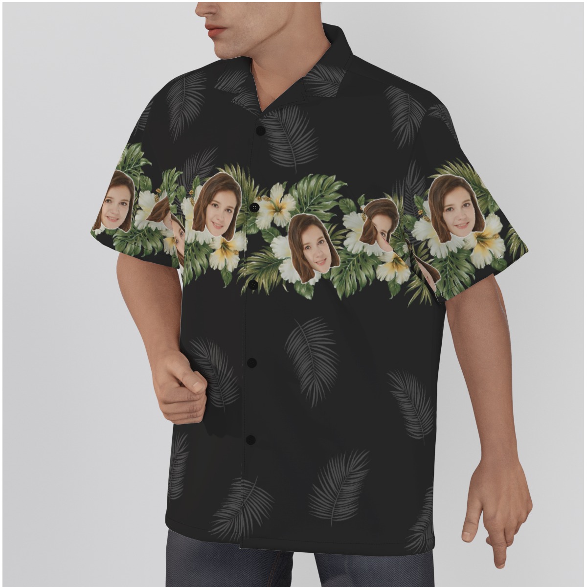 Cool Black Custom Face Button Up Shirt For Men