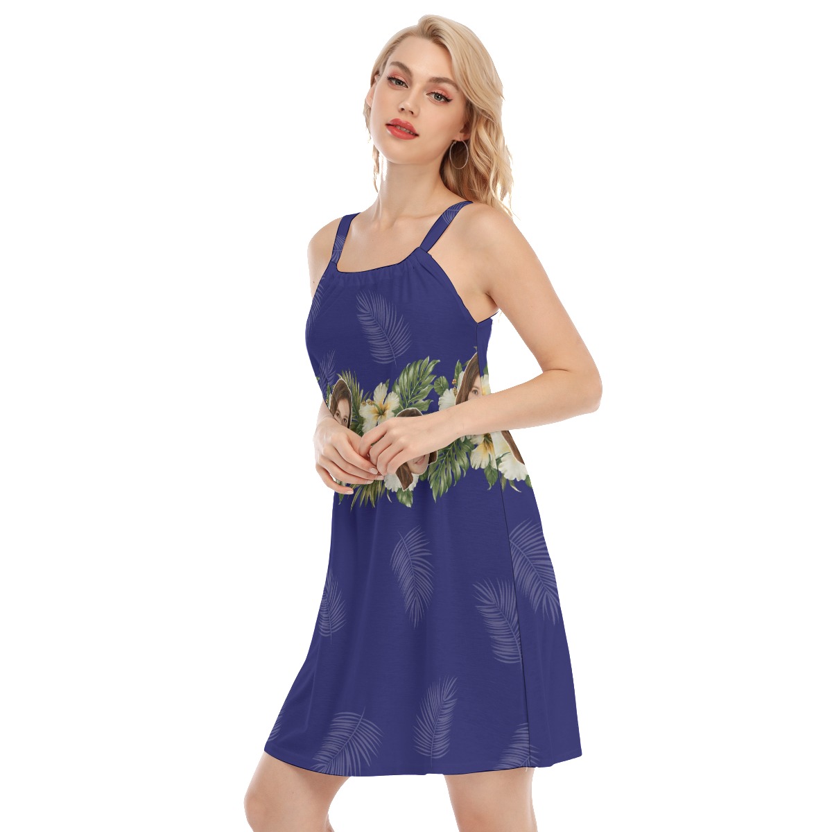 Blue Tropical Women's Dress With Multi Face