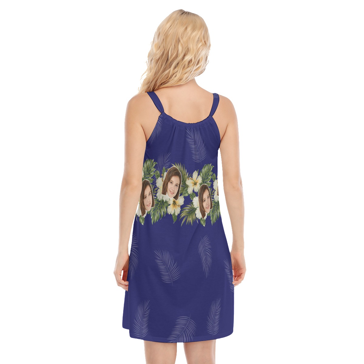 Blue Tropical Women's Dress With Multi Face