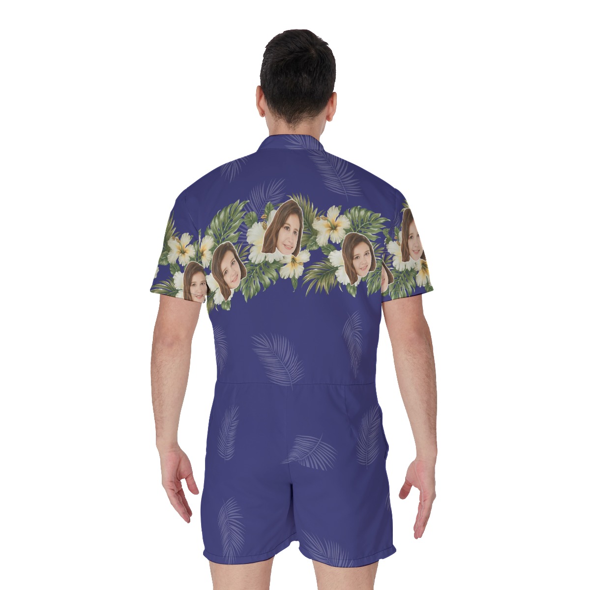 Blue Tropical Men's Hawaiian Romper With Custom Face