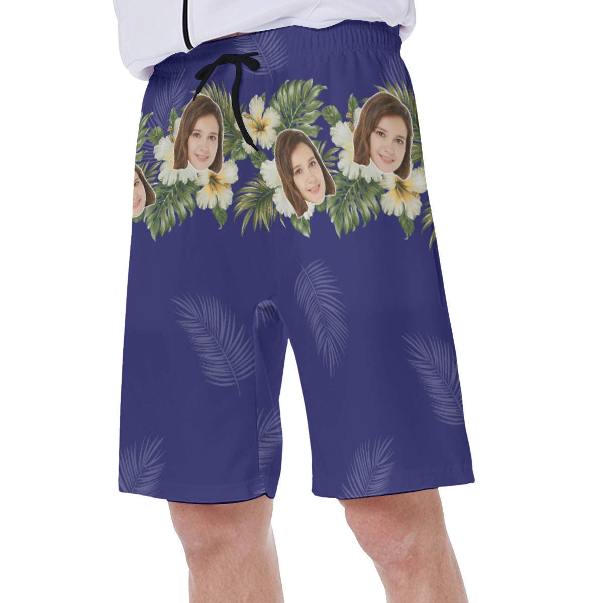 Blue Floral Men's Hawaiian Shorts With Face