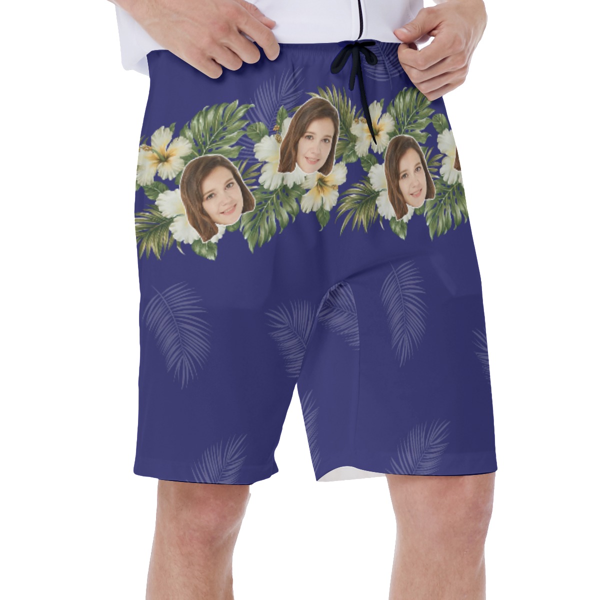 Blue Floral Men's Hawaiian Shorts With Face