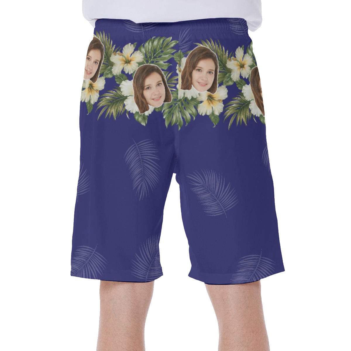 Blue Floral Men's Hawaiian Shorts With Face