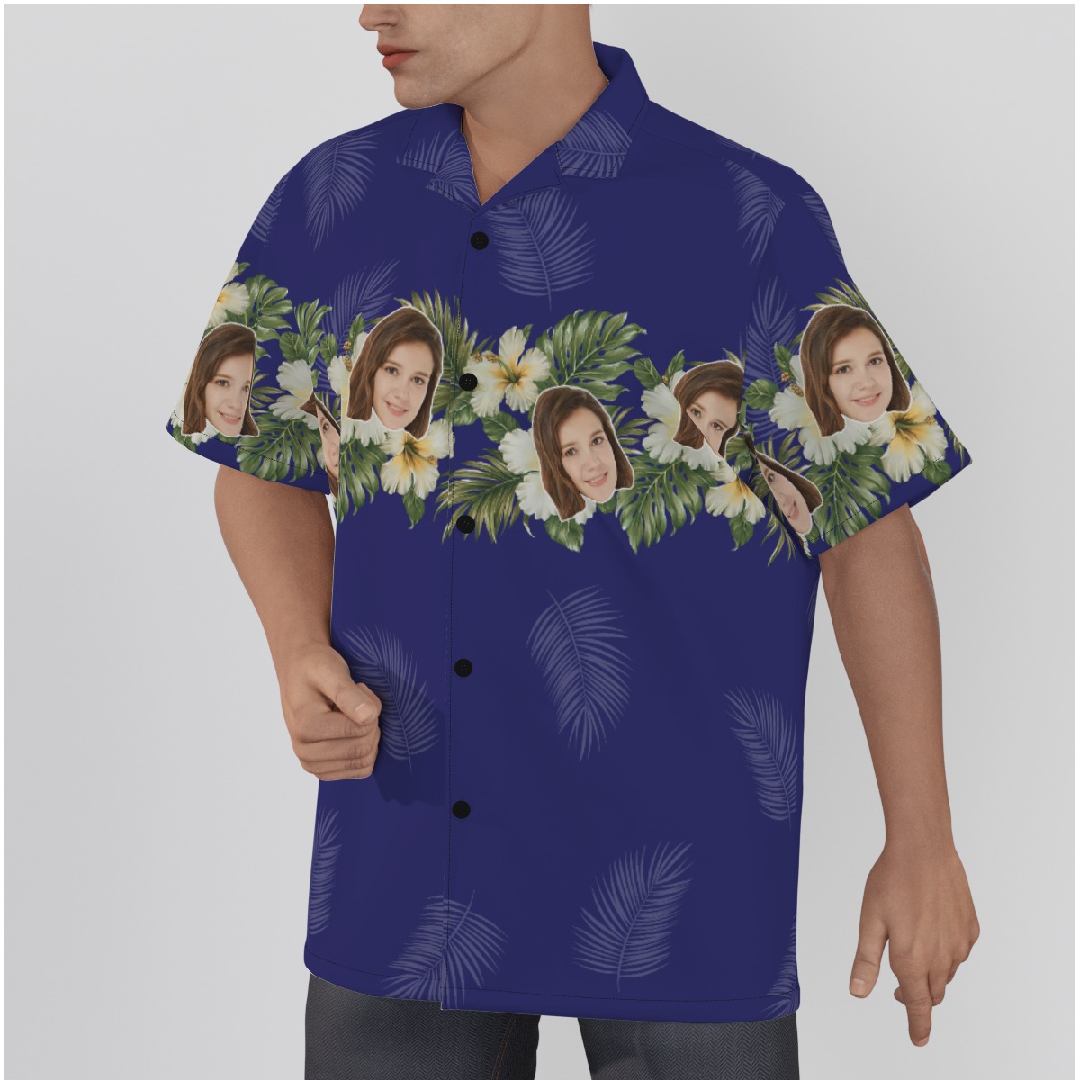 Blue Hibiscus Hawaiian Shirt With Custom Face