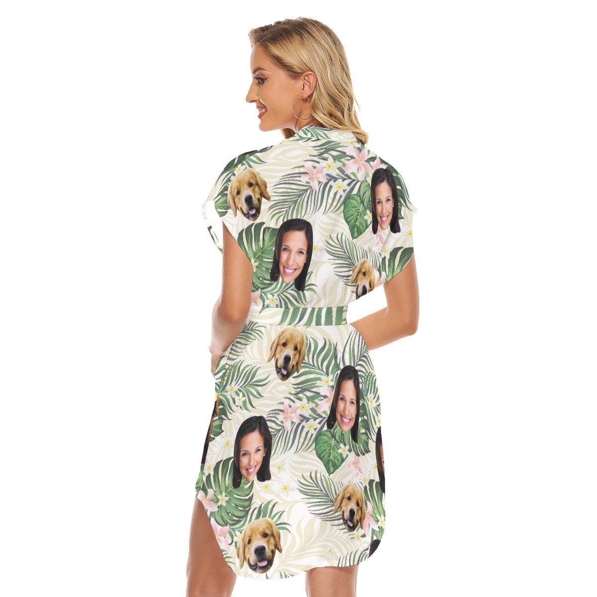 Women's Floral Customize And Dog Hawaiian Dress With Belt