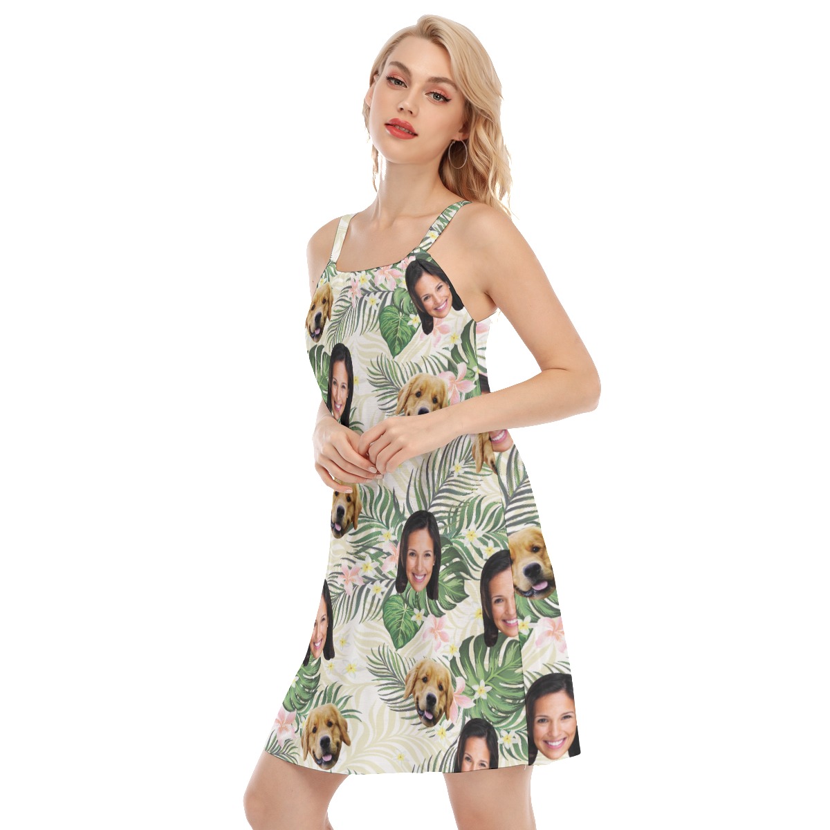 Women's Floral Custom Face With Your Dog Hawaiian Dress