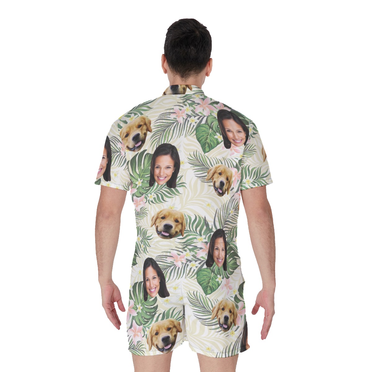 Floral Custom Dog And Owner Face Hawaiian Romper For Men