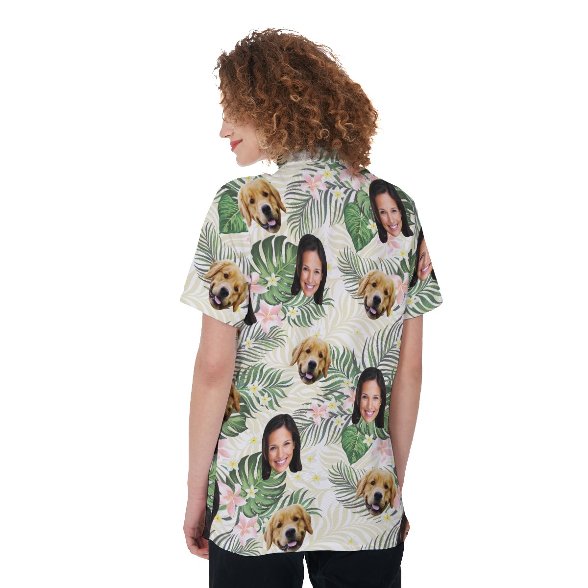 Women's Floral Custom Face Polo Hawaiian Shirt With Dog Face
