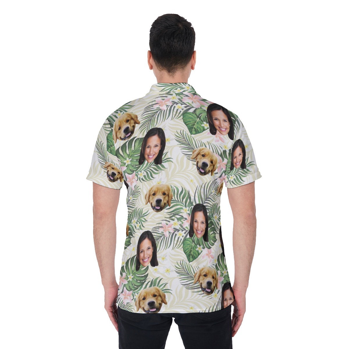 Men's Custom Face And Dog Floral Polo Hawaiian Shirt