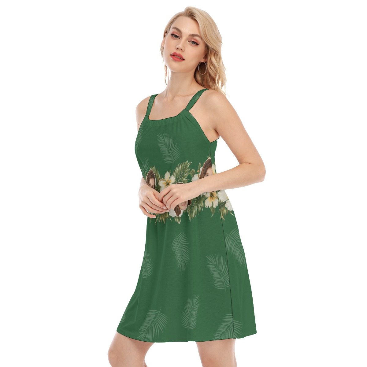 Green Women Hawaiian Cami Dress With Custom Face