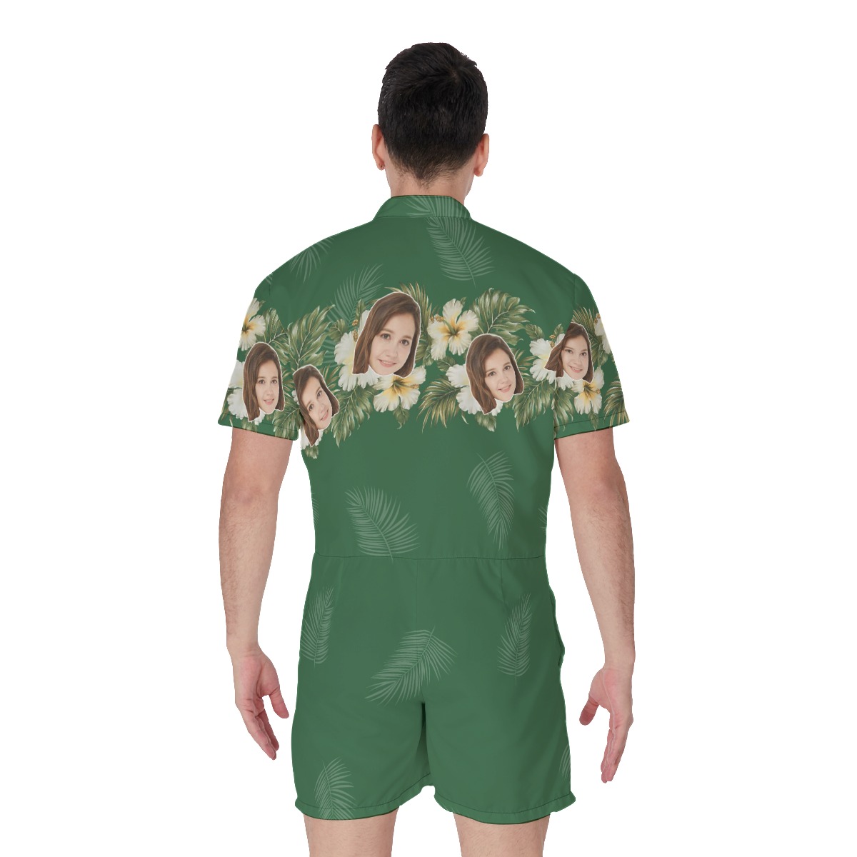 Green Men's Hawaiian Romper With Custom Face