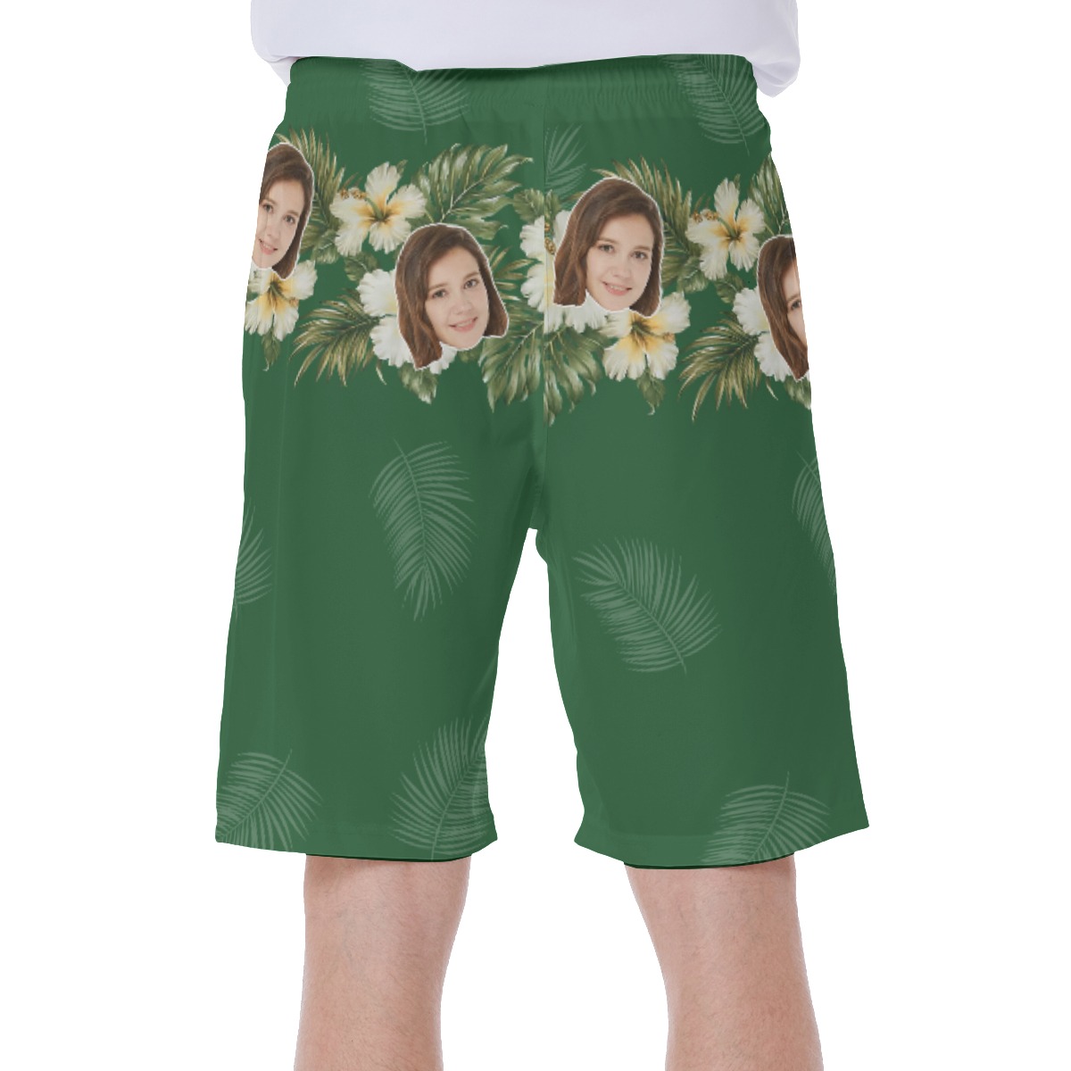 Green Men's Hawaiian Swim Trunks With Custom Face