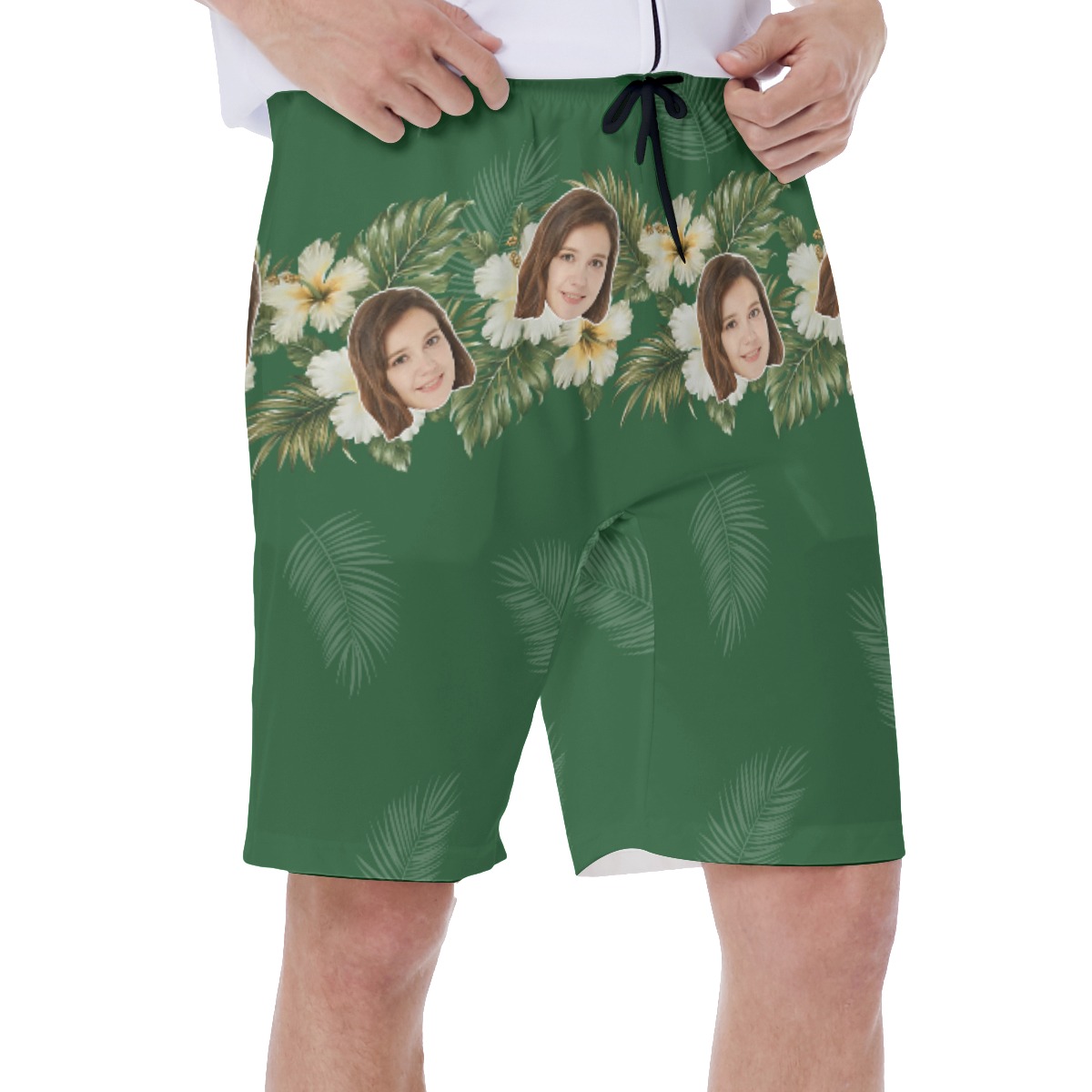 Green Men's Hawaiian Swim Trunks With Custom Face