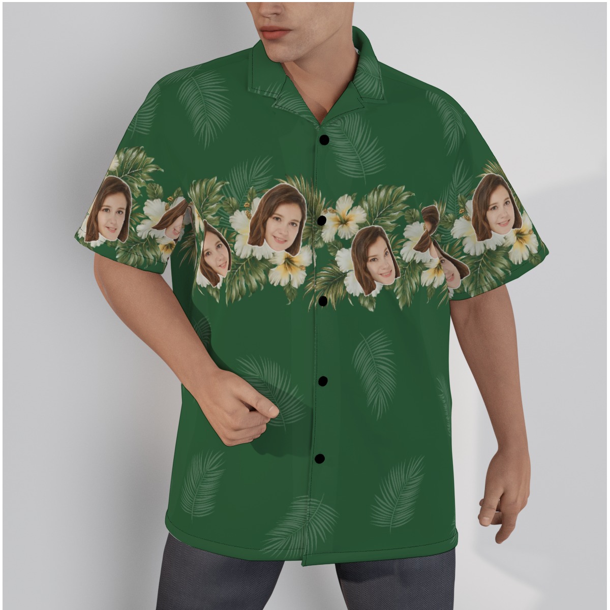 Funny Vintage Flower Green Hawaiian Shirt With Custom Face - variant image 1