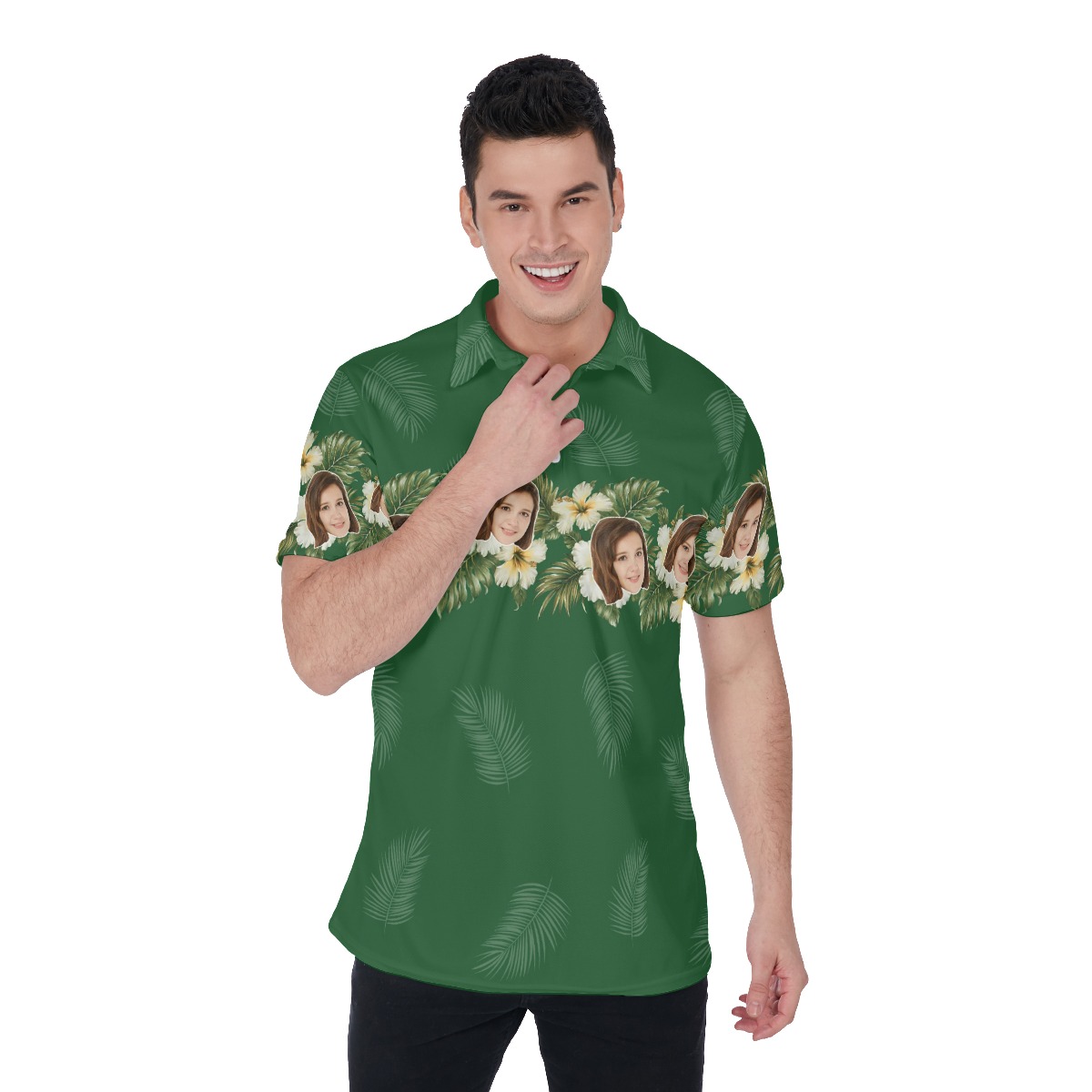 Cool Custom Face Green Collar Polo Shirt - variant image 1