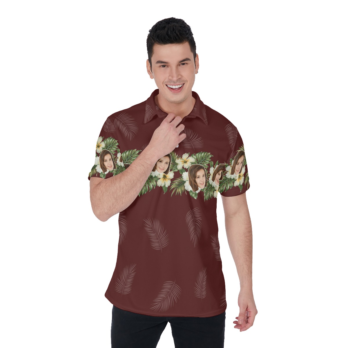 Unique Custom Face Floral Red Men's Polo Shirt - variant image 1