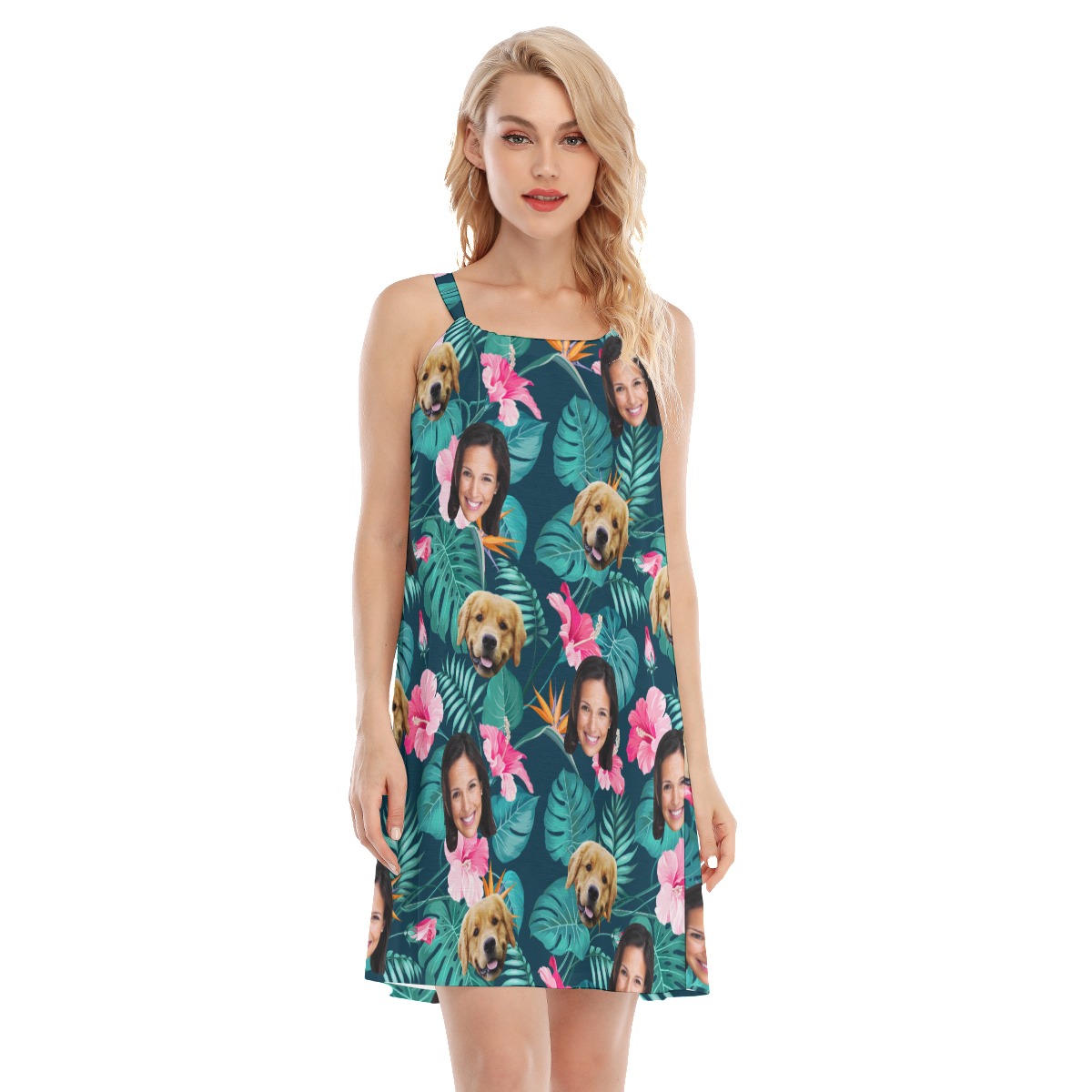 Women's Custom Face With Your Dog Floral Hawaiian Dress - variant image 1