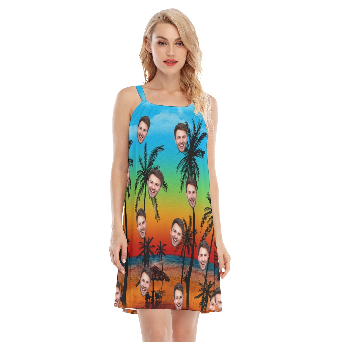 Custom Faces Hawaiian Dress with Sunset Beach Pattern - variant image 1