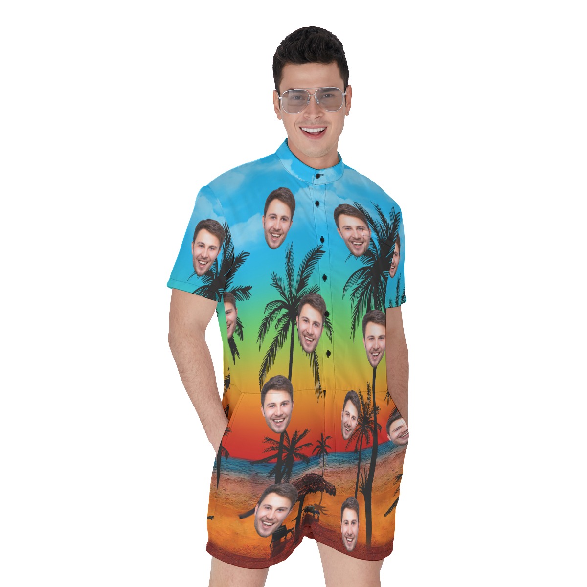 Sunset Beach Funny Custom Face Men's Romper - variant image 1