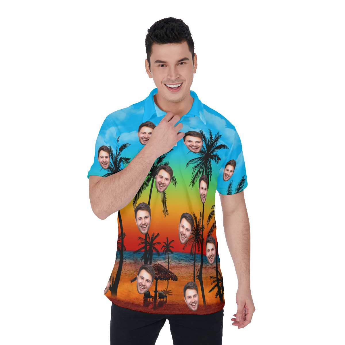 Sunset Beach Polo Shirt With Custom Face - variant image 1