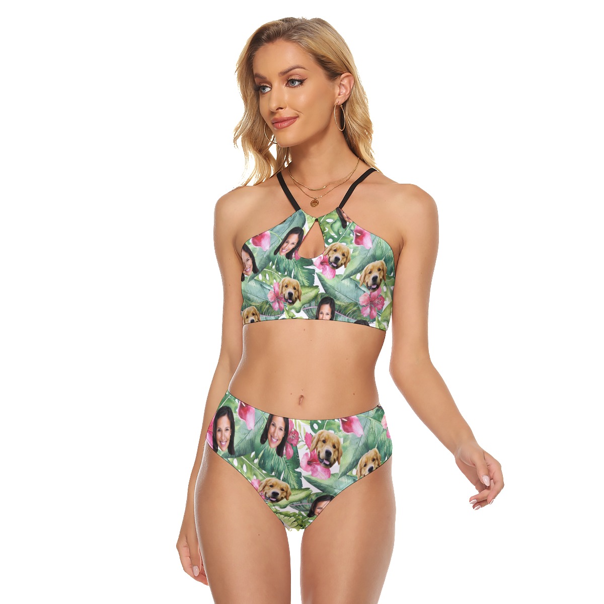 Women's Custom Face And Dog Hawaiian Two-piece Swimsuit - variant image 1
