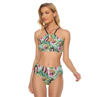 Women's Custom Face And Dog Hawaiian Two-piece Swimsuit