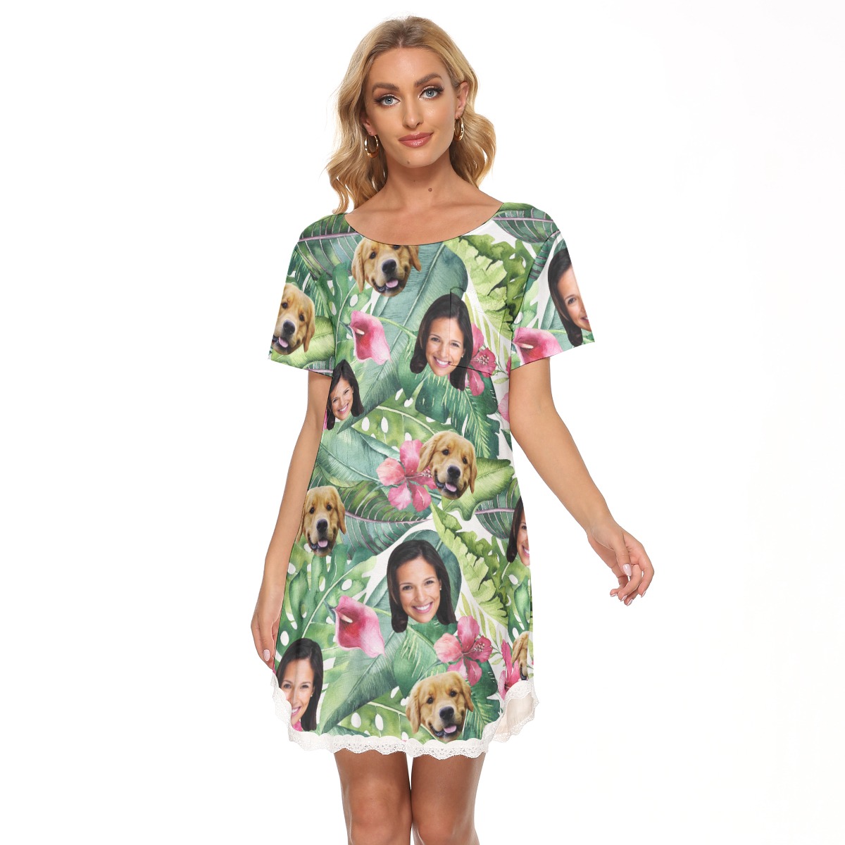 Tropical Custom Dog And Owner Hawaiian Lace Dress For Women - variant image 1