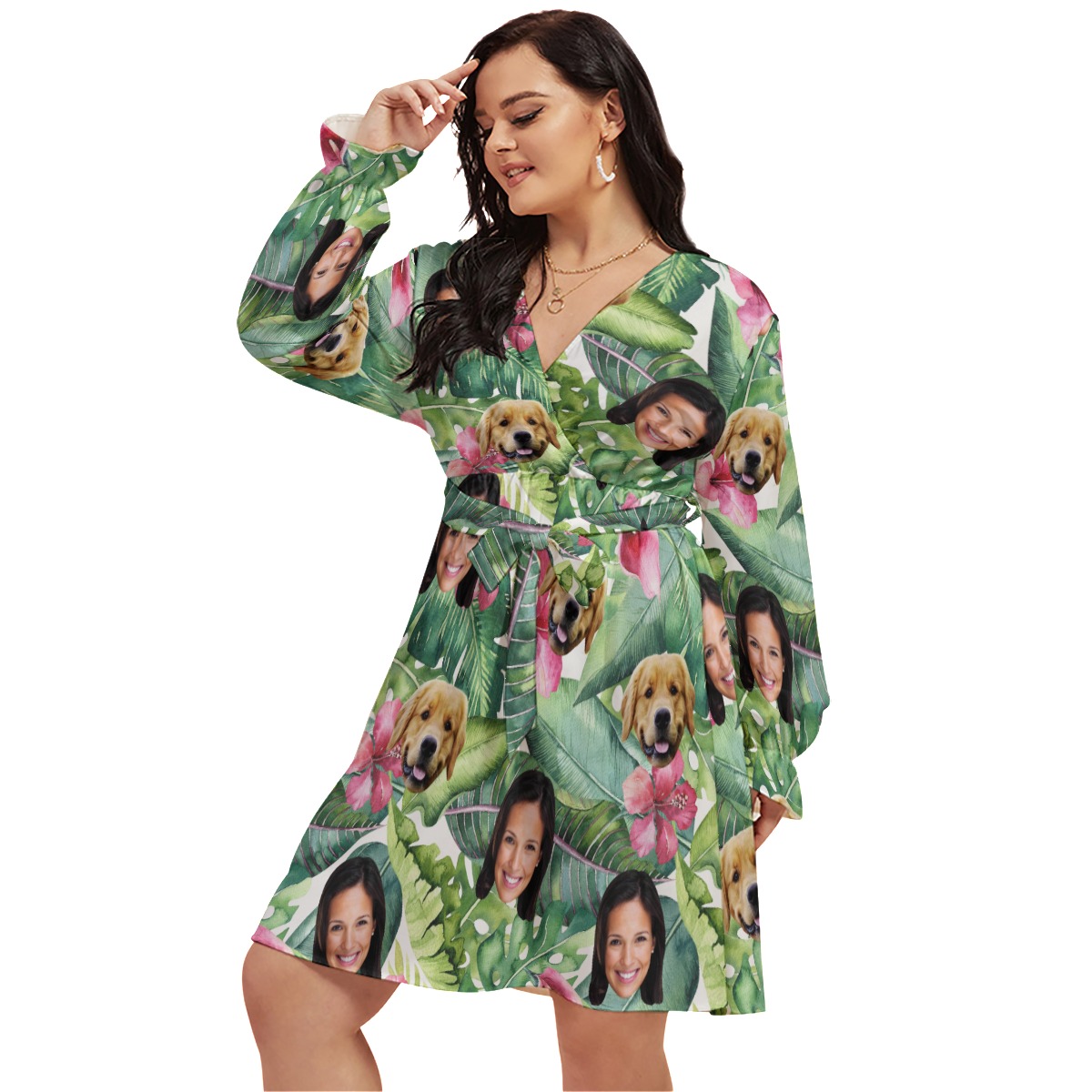 Personalized With Dog Tropical Hawaiian V-neck Oversized Dress - variant image 1