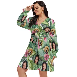 Personalized With Dog Tropical Hawaiian V-neck Oversized Dress