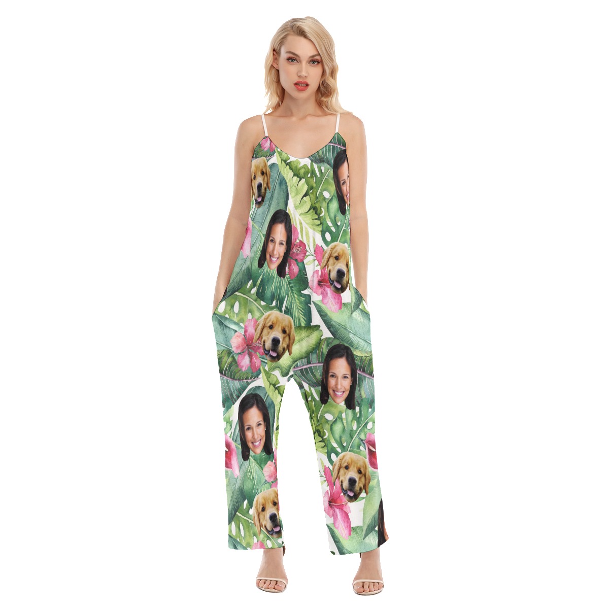 Tropical Custom 2 Faces With Dog Women's Hawaiian Jumpsuit - variant image 1