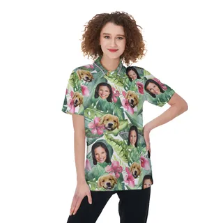 Women's Custom Face Tropical Polo Hawaiian Shirt With Dog Face