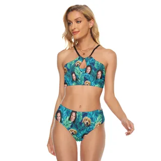 Custom Face And Dog Hawaiian Two-piece Swimsuit For Women
