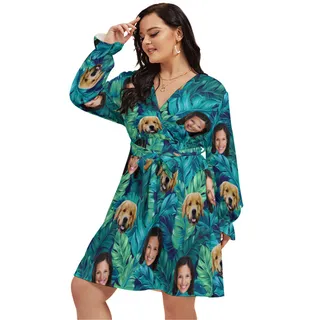 Tropical Personalized With Dog Hawaiian V-neck Oversized Dress