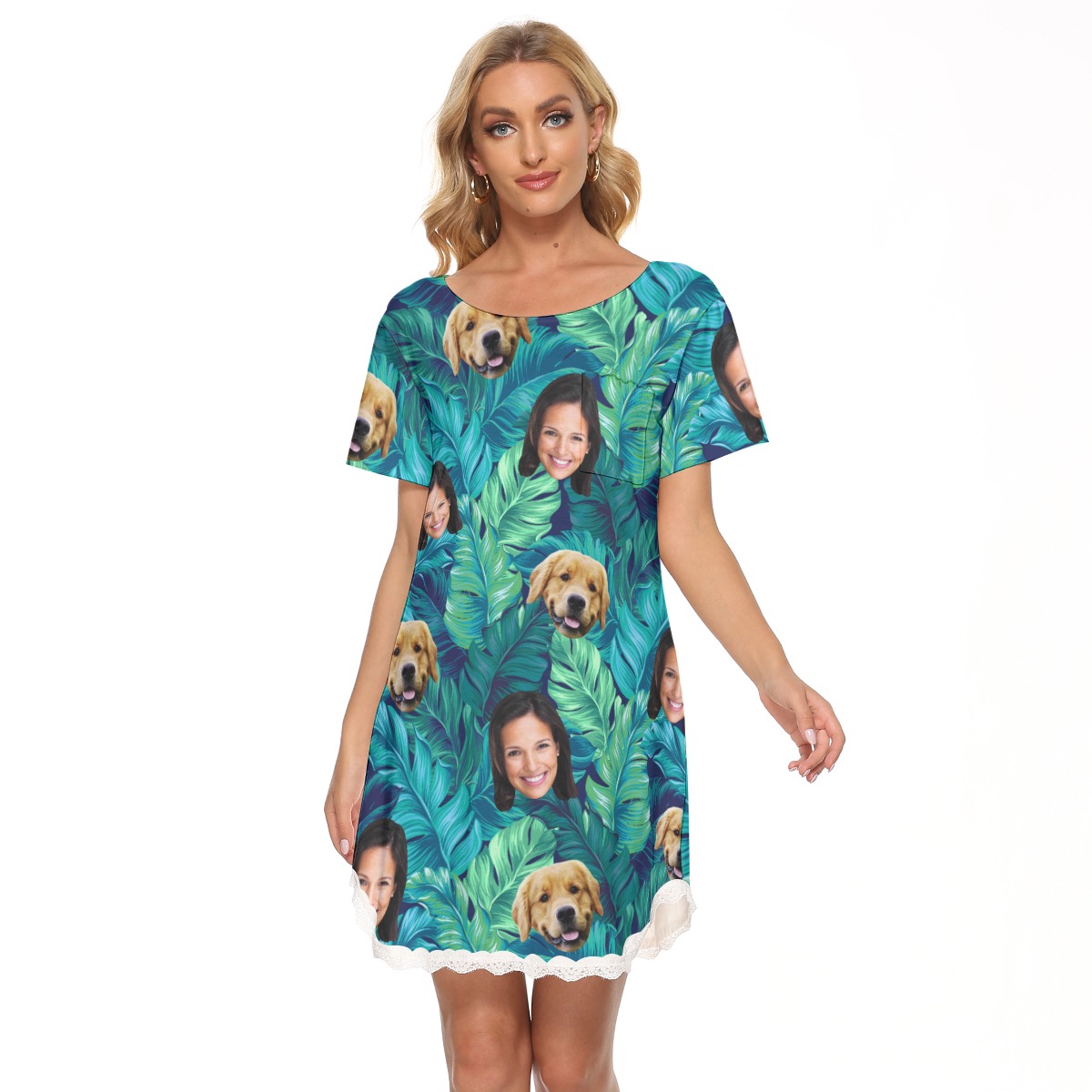 Custom Dog And Owner Tropical Hawaiian Lace Dress For Women - variant image 1
