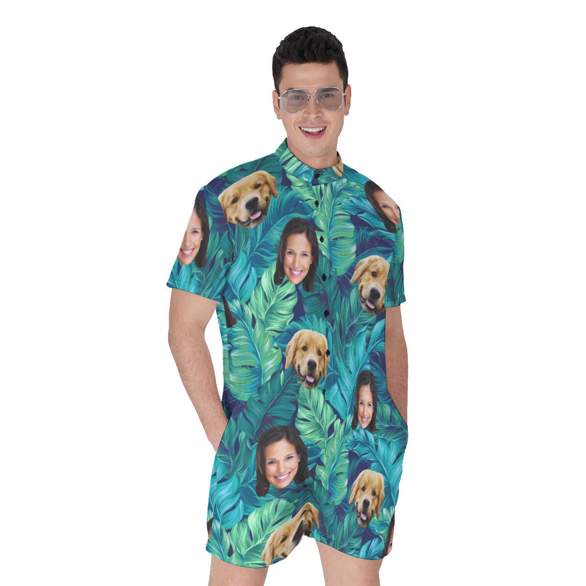 Tropical Custom Dog And Owner Face Hawaiian Romper For Men - variant image 1