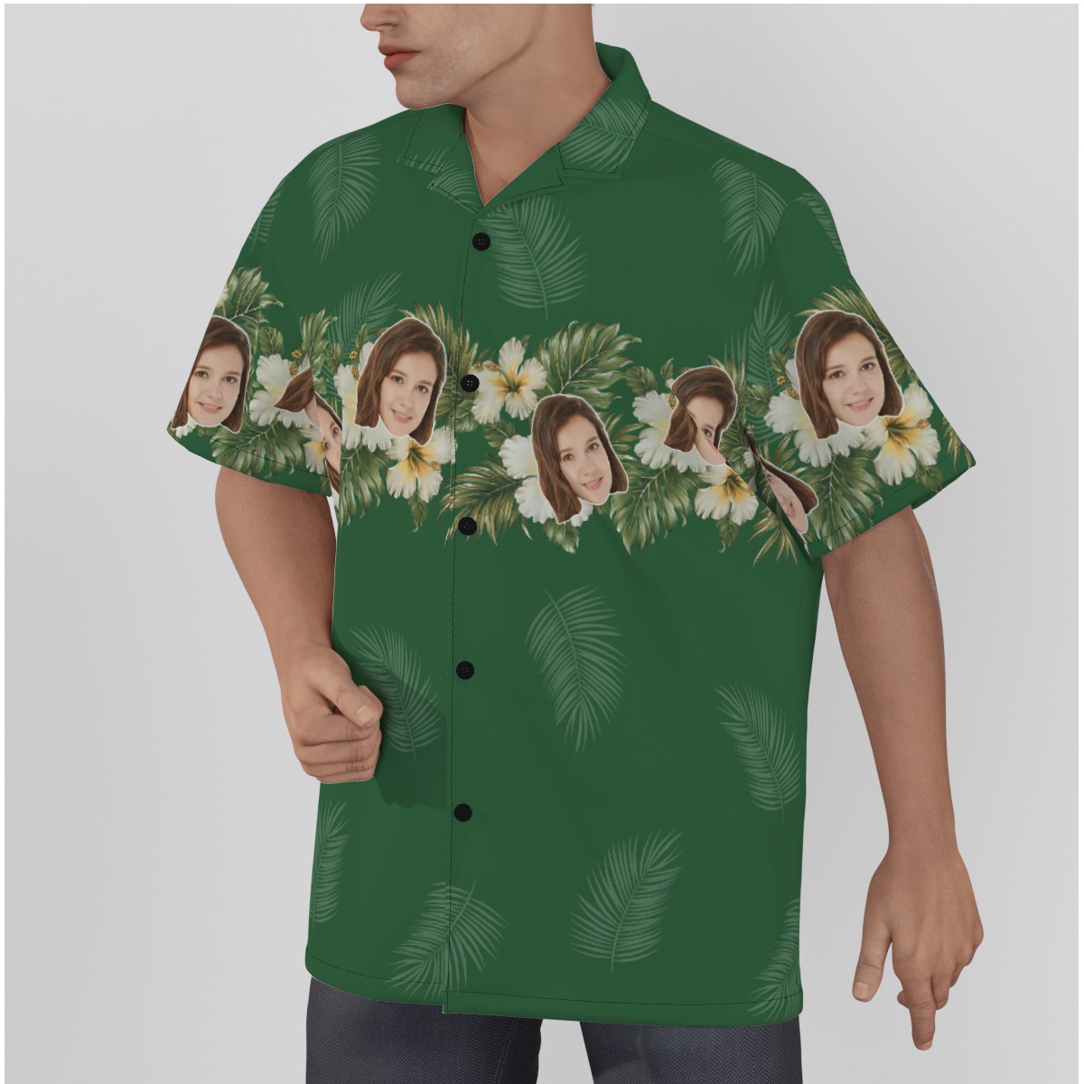 Funny Vintage Flower Green Hawaiian Shirt With Custom Face