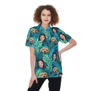 Women's Tropical Custom Face Polo Hawaiian Shirt With Dog Face