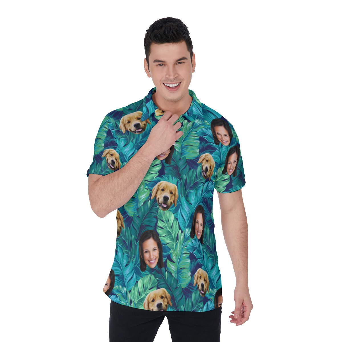 Tropical Custom Face And Dog Polo Hawaiian Shirt For Men - variant image 1