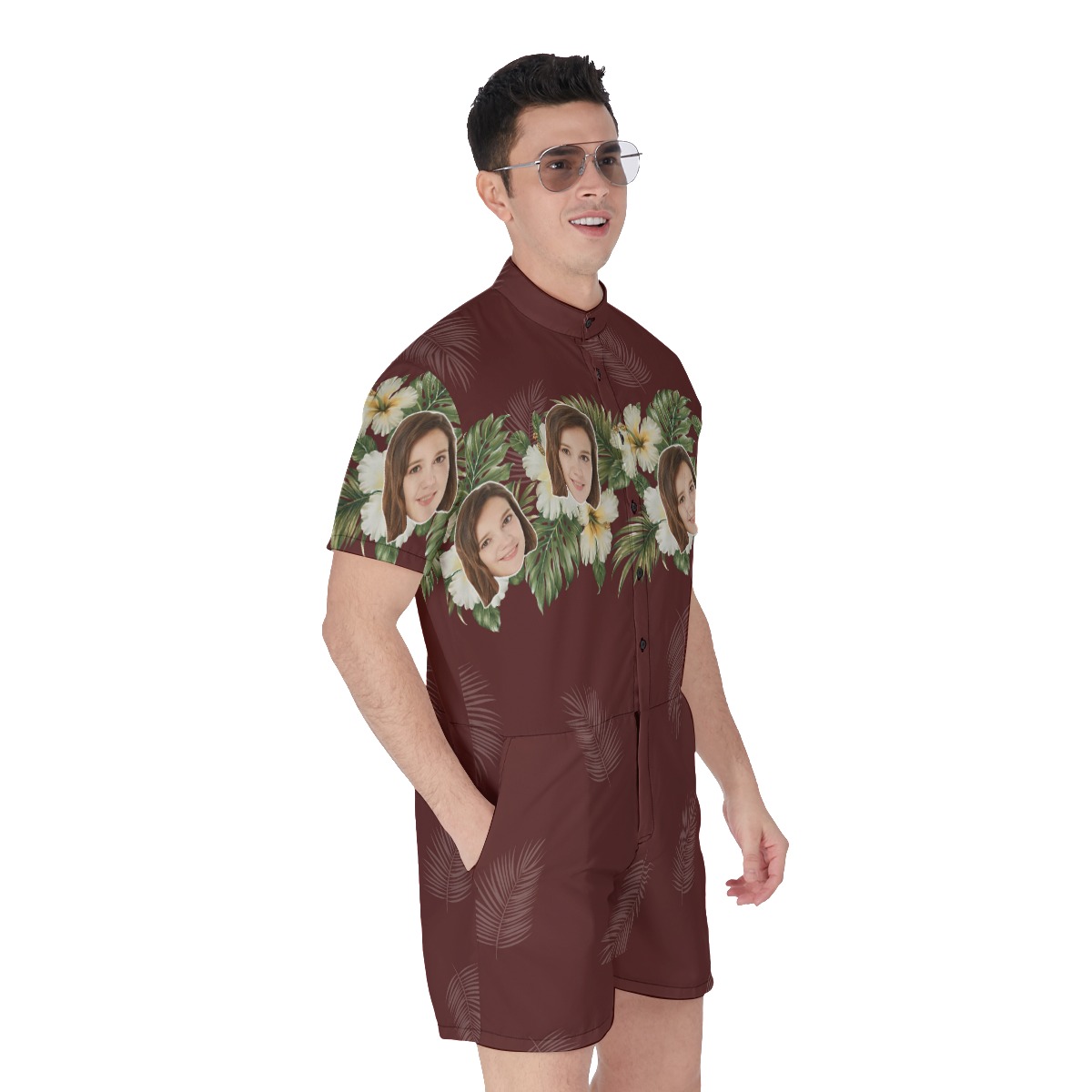 Funny Custom Face Flower Men's Hawaiian Romper