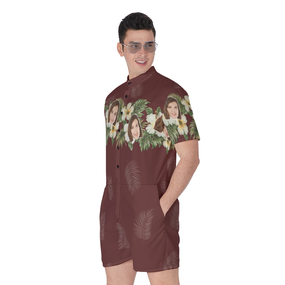 Funny Custom Face Flower Men's Hawaiian Romper
