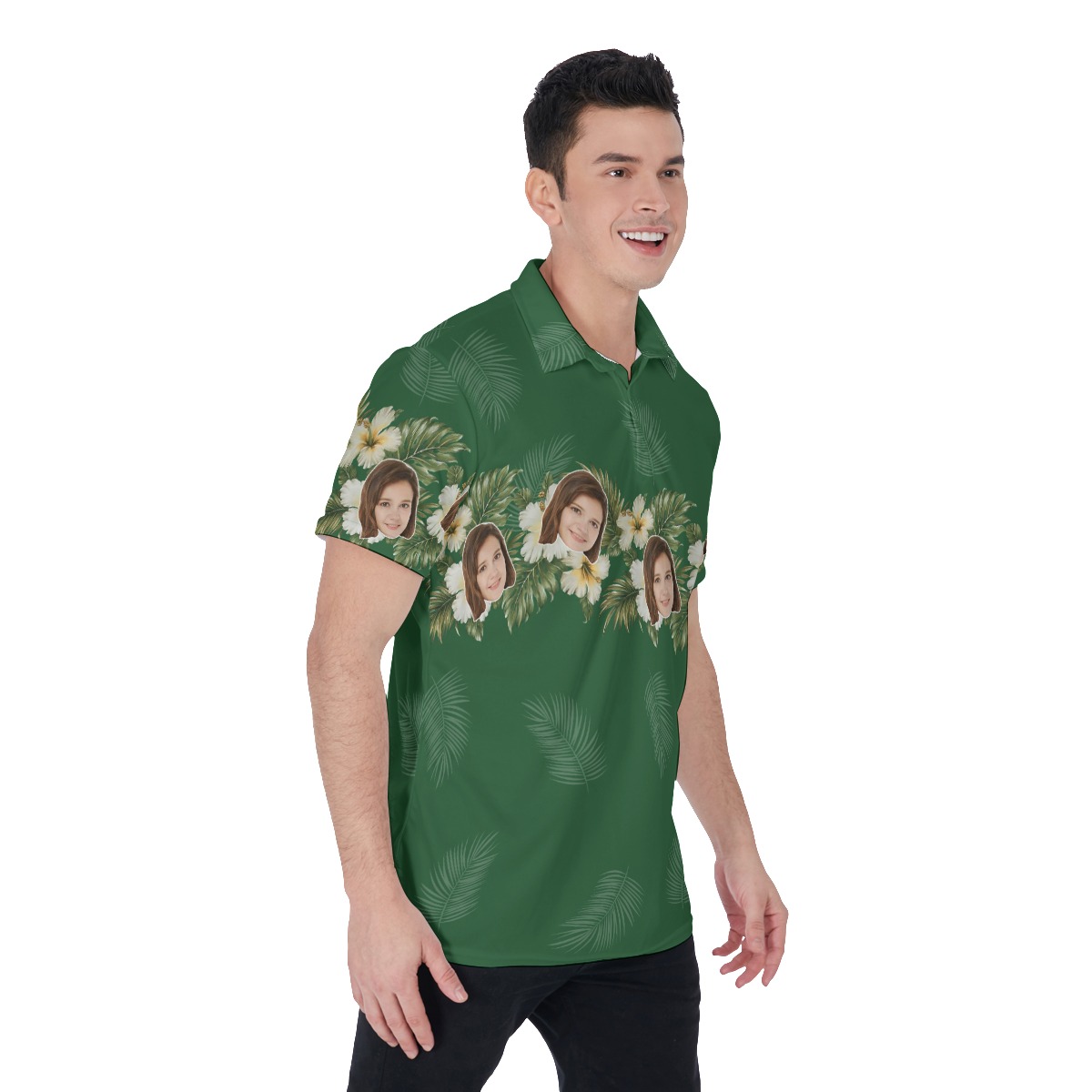 Cool Custom Face Green Collar Polo Shirt