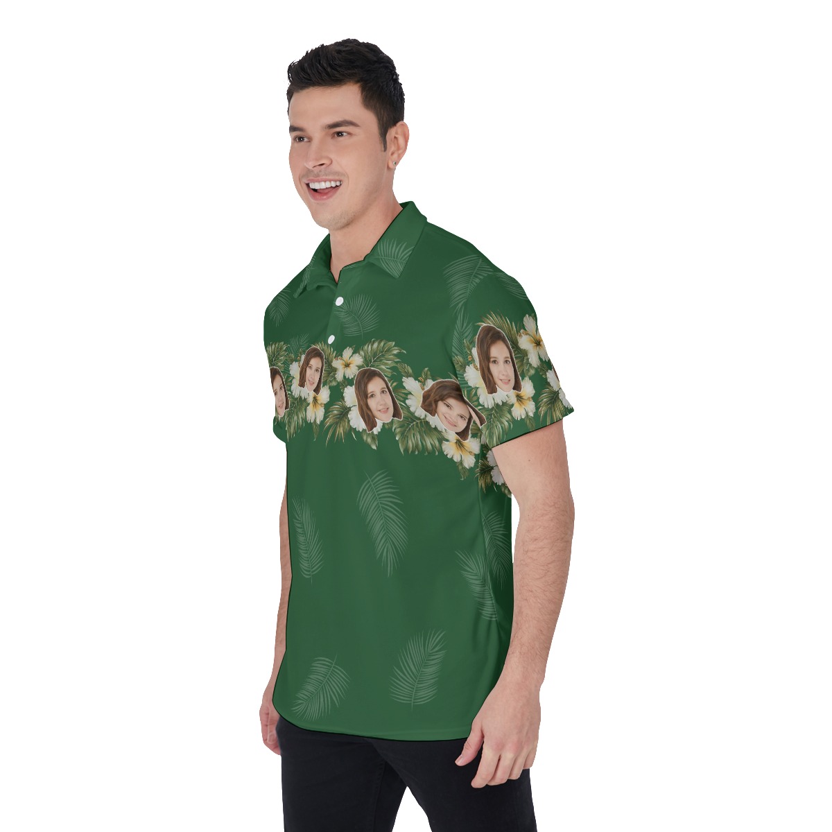 Cool Custom Face Green Collar Polo Shirt