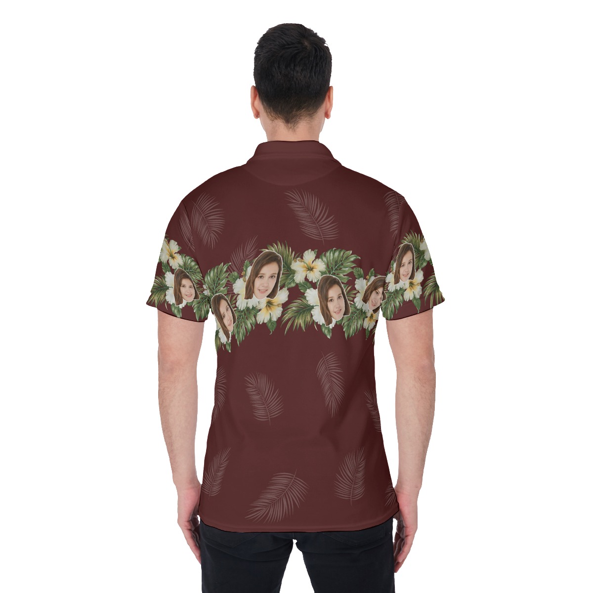 Unique Custom Face Floral Red Men's Polo Shirt