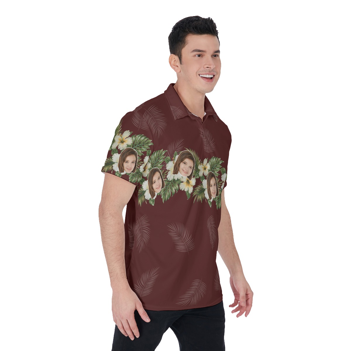 Unique Custom Face Floral Red Men's Polo Shirt
