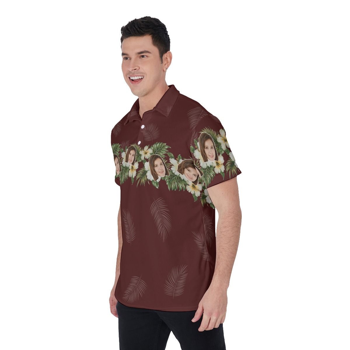 Unique Custom Face Floral Red Men's Polo Shirt