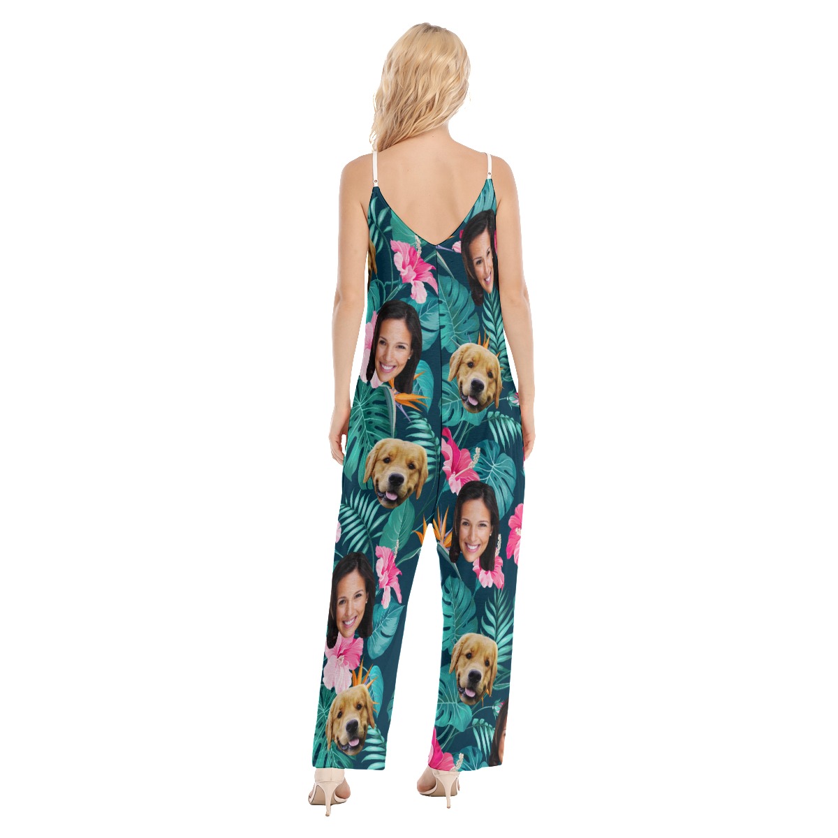Floral Custom 2 Faces With Dog Women's Hawaiian Jumpsuit