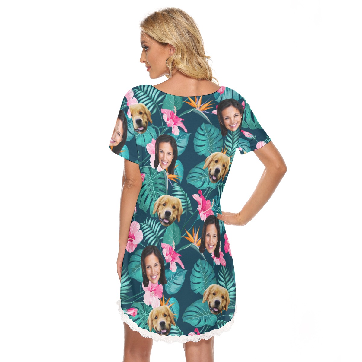 Floral Custom Dog And Owner Hawaiian Lace Dress For Women