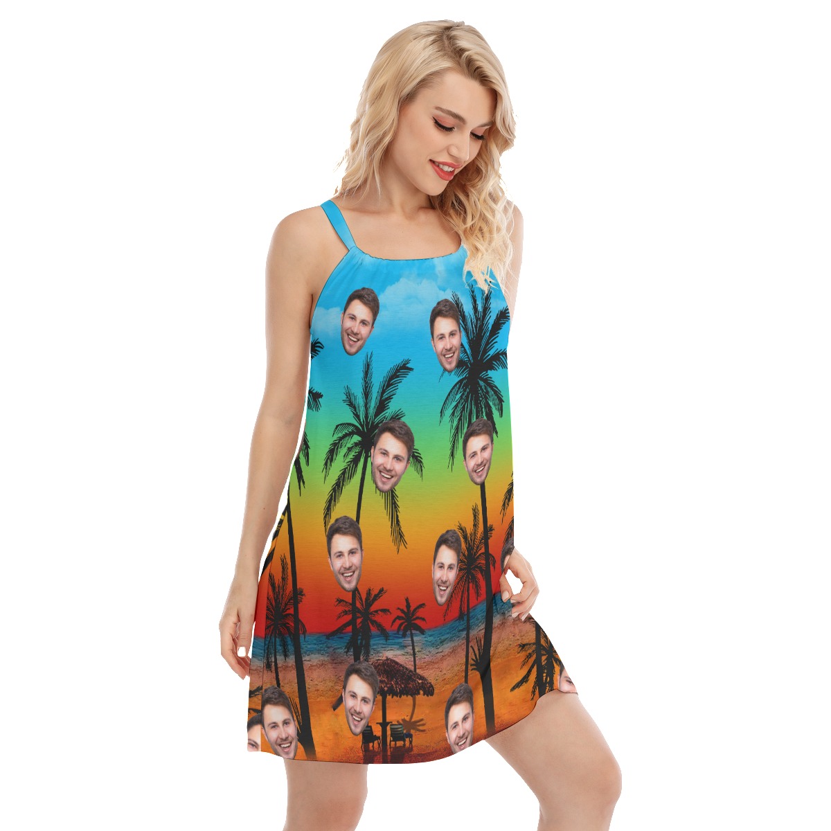 Custom Faces Hawaiian Dress with Sunset Beach Pattern