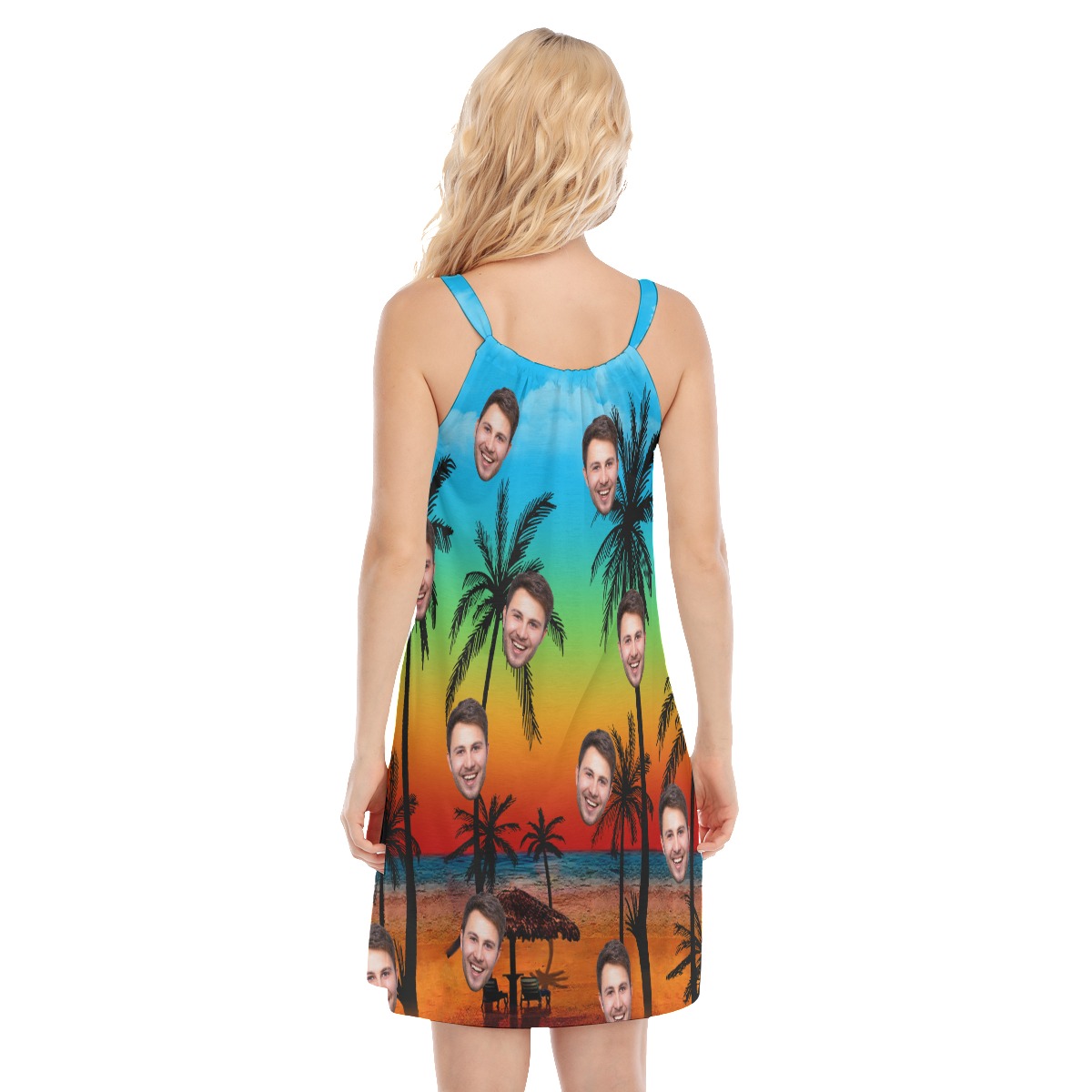 Custom Faces Hawaiian Dress with Sunset Beach Pattern