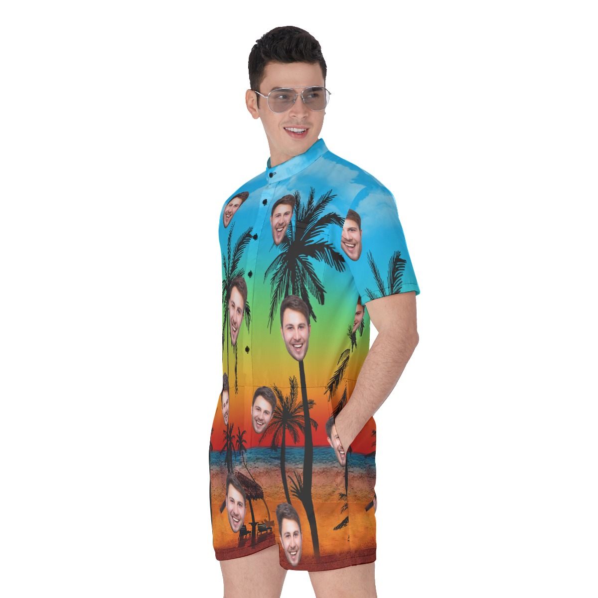Sunset Beach Funny Custom Face Men's Romper